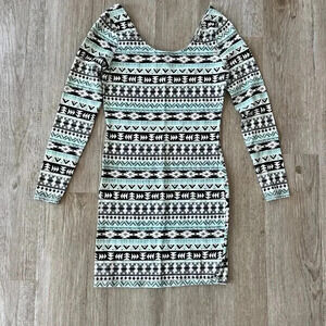 Charlotte Russe Black and Mint Aztec Mini Dress